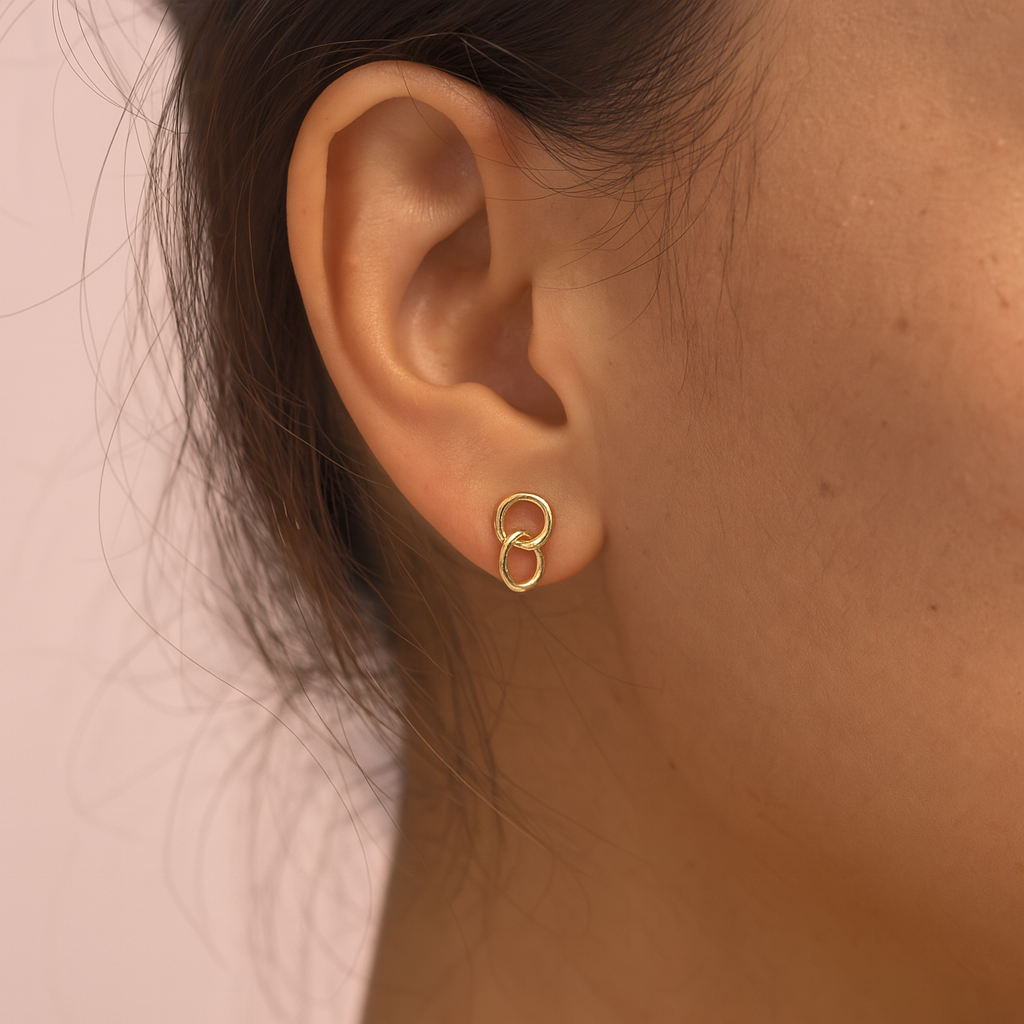 Mini Interlock Stud Earrings – 14K Gold