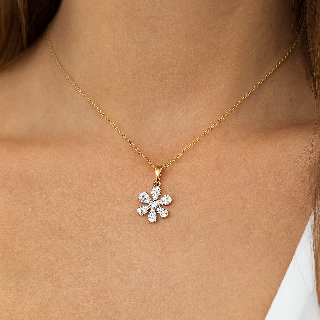 Sparkle Flower Pendant – 14K Gold with CZ