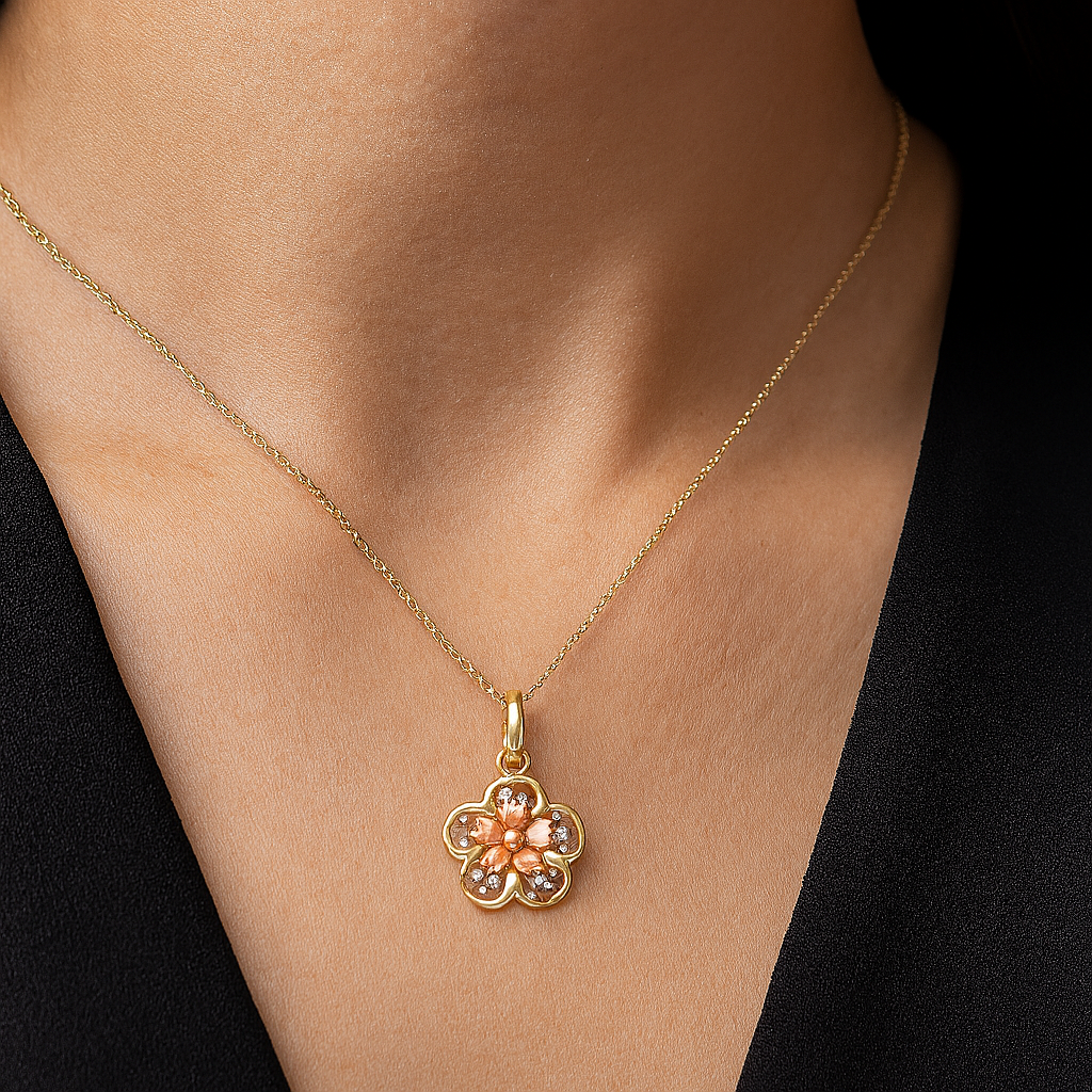Three-Tone Blossom Pendant – 14K Gold