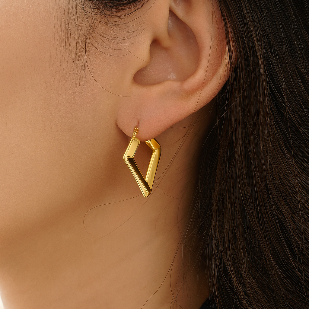 Bold Diamond-Shape Hoop Earrings - 14K Gold