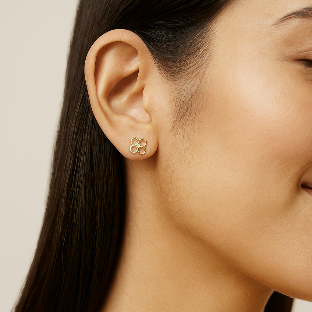 Floral Loop Stud Earrings – 14K Gold with CZ