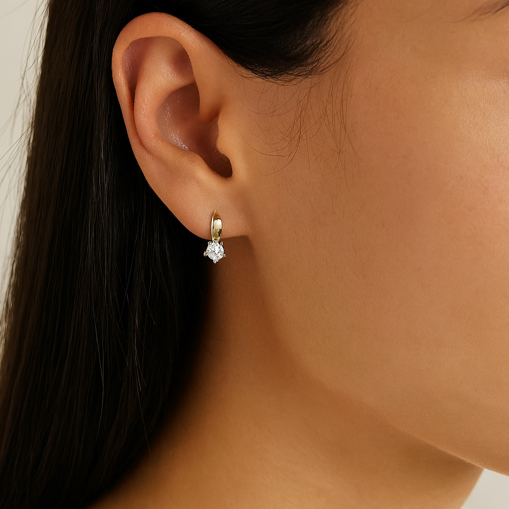 Classic CZ Solitaire Drop Stud Earrings - 14K Gold