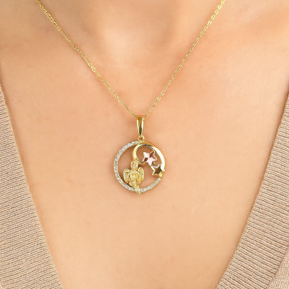 Celestial Angel Pendant – 14K Gold with CZ