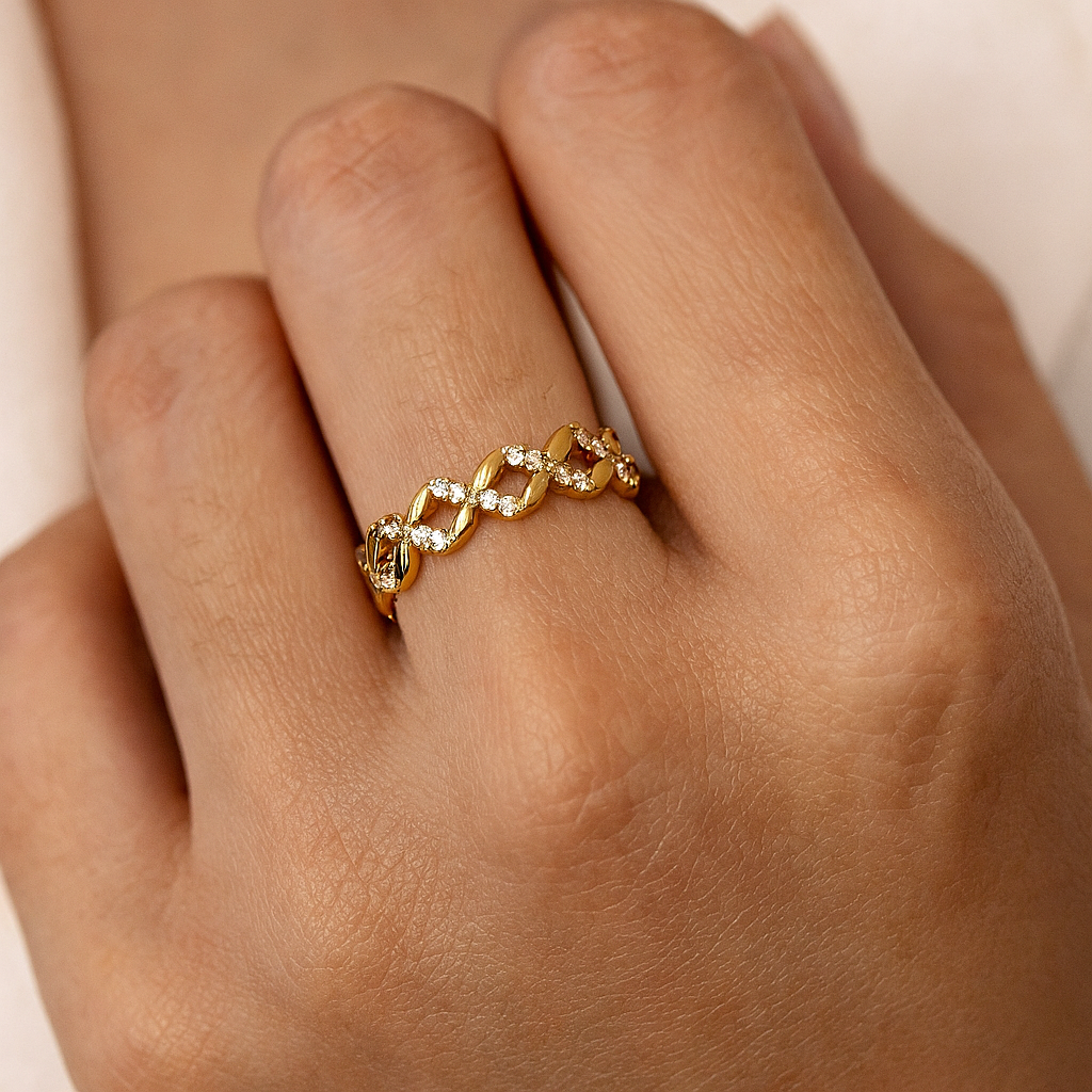 CZ Link Ring – 14K Gold