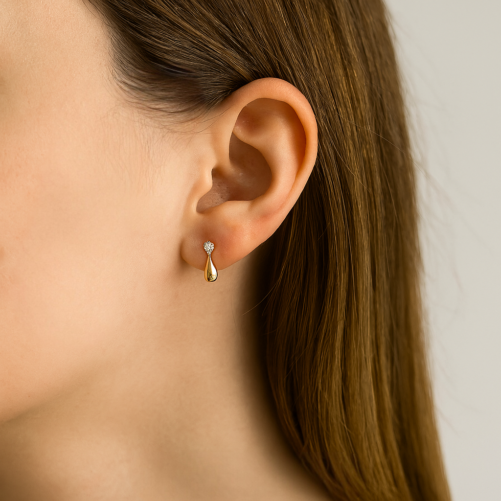 Teardrop Stud Earrings with CZ Accent - 14K gold