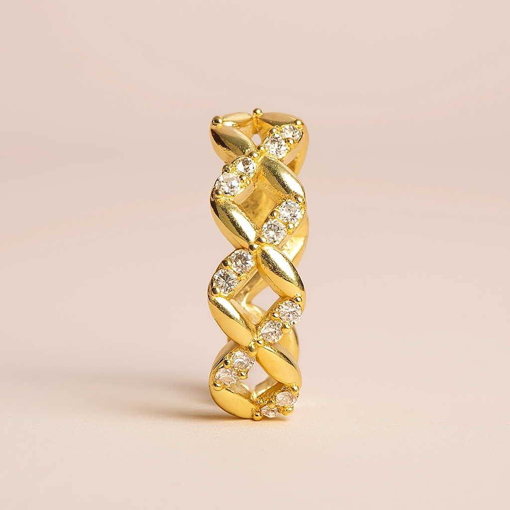 CZ Link Ring – 14K Gold