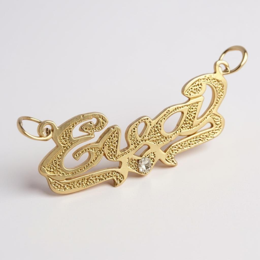 Personalized Solid Gold Name Pendant with Heart & Birthstone