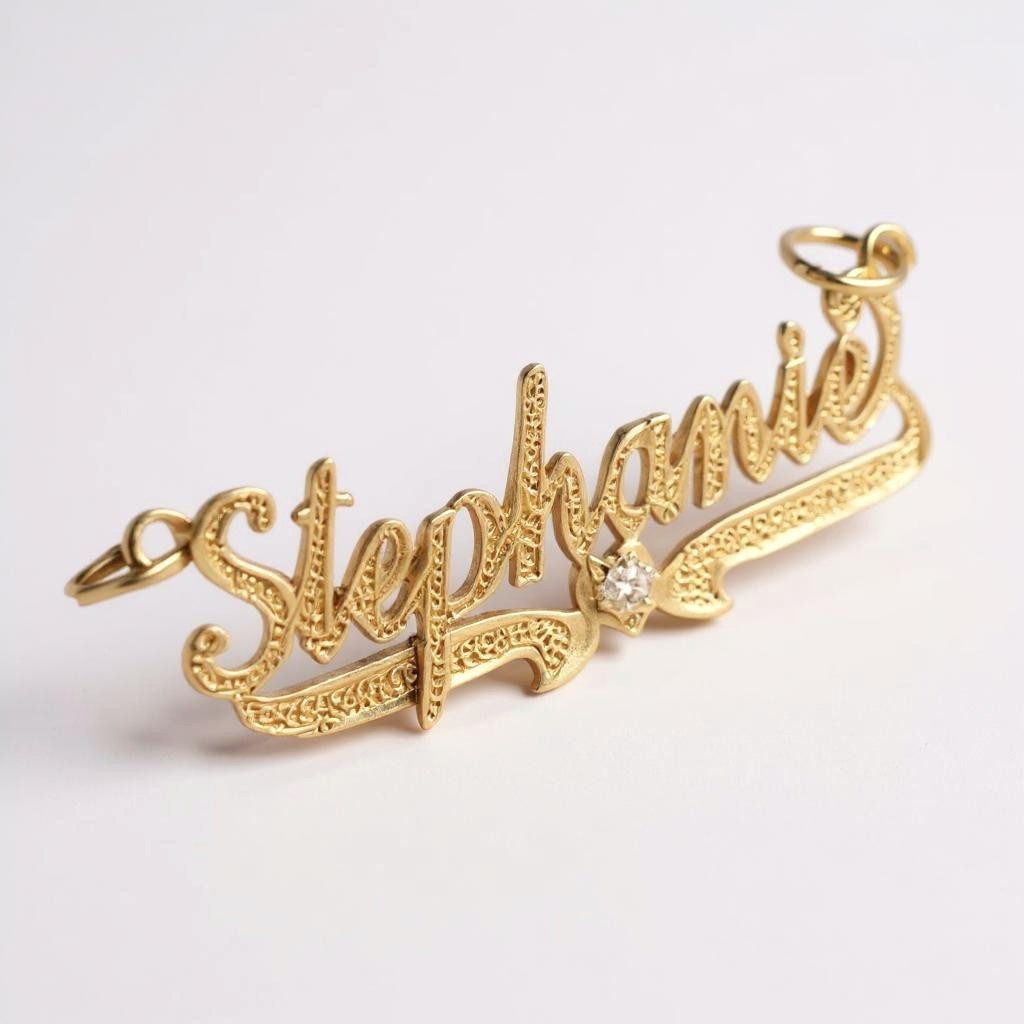 Personalized Solid Gold Name Pendant with Heart & Birthstone
