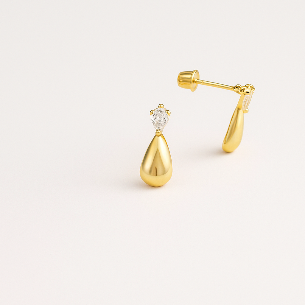 Teardrop Stud Earrings with CZ Accent - 14K gold