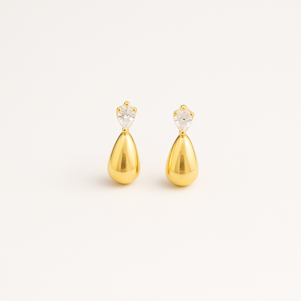 Teardrop Stud Earrings with CZ Accent - 14K gold