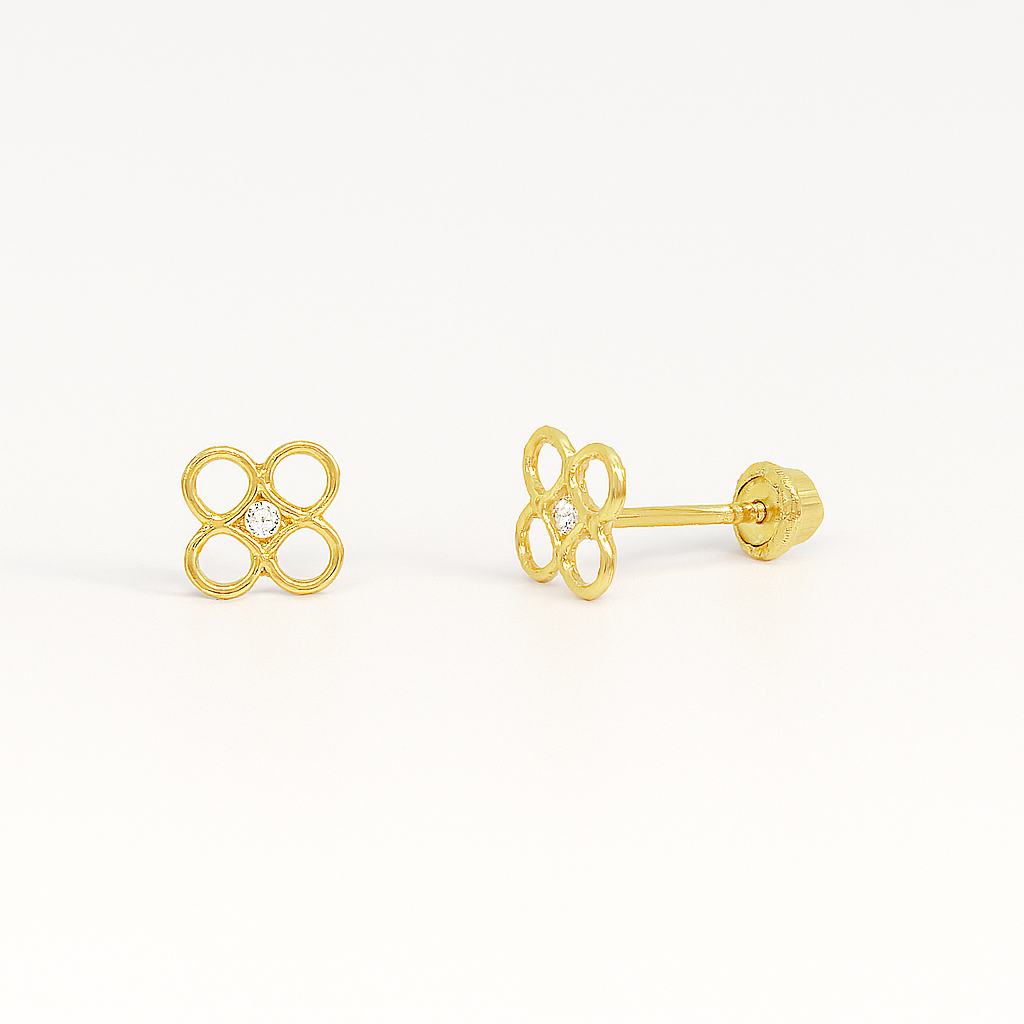 Floral Loop Stud Earrings – 14K Gold with CZ