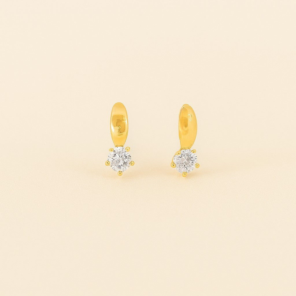 Classic CZ Solitaire Drop Stud Earrings - 14K Gold