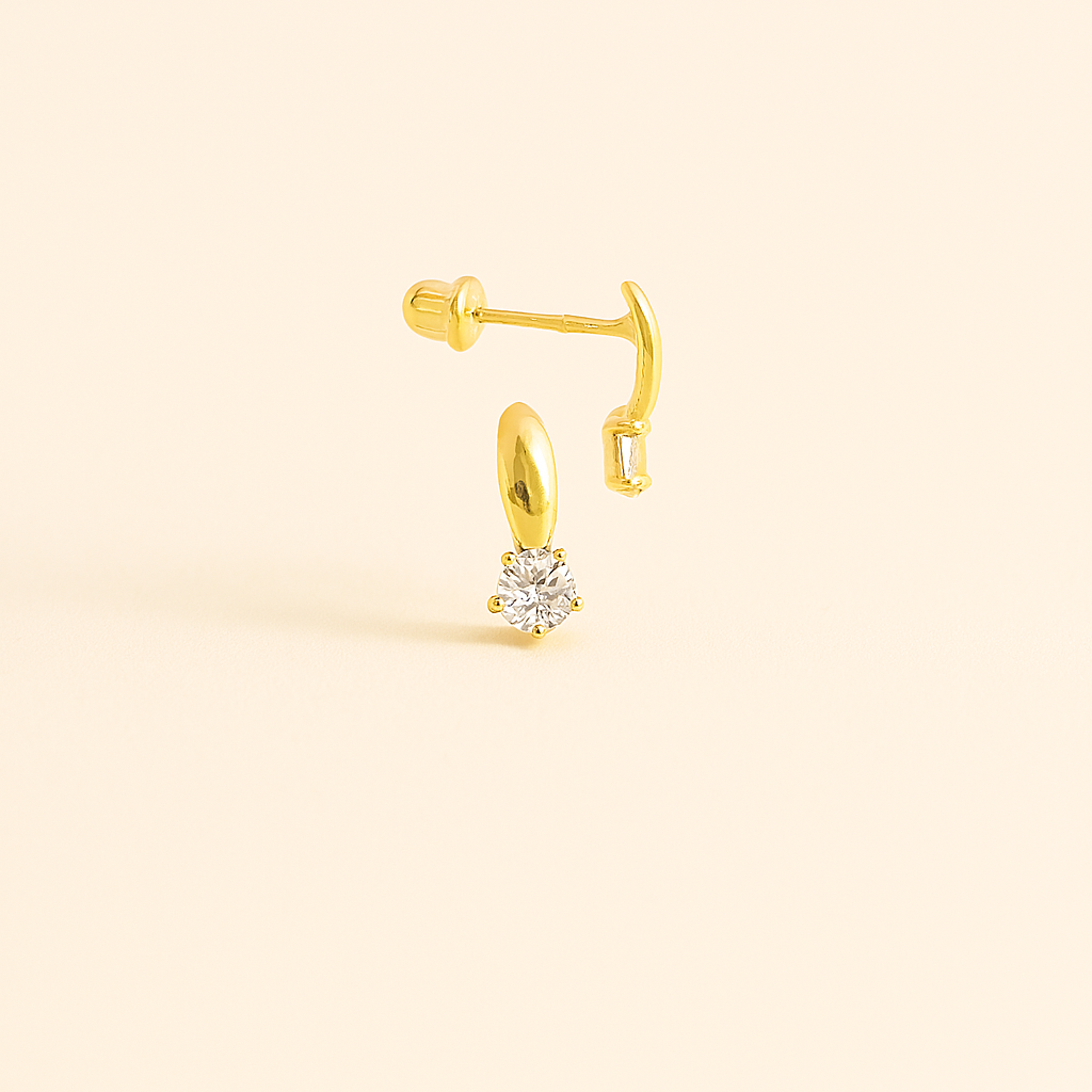 Classic CZ Solitaire Drop Stud Earrings - 14K Gold