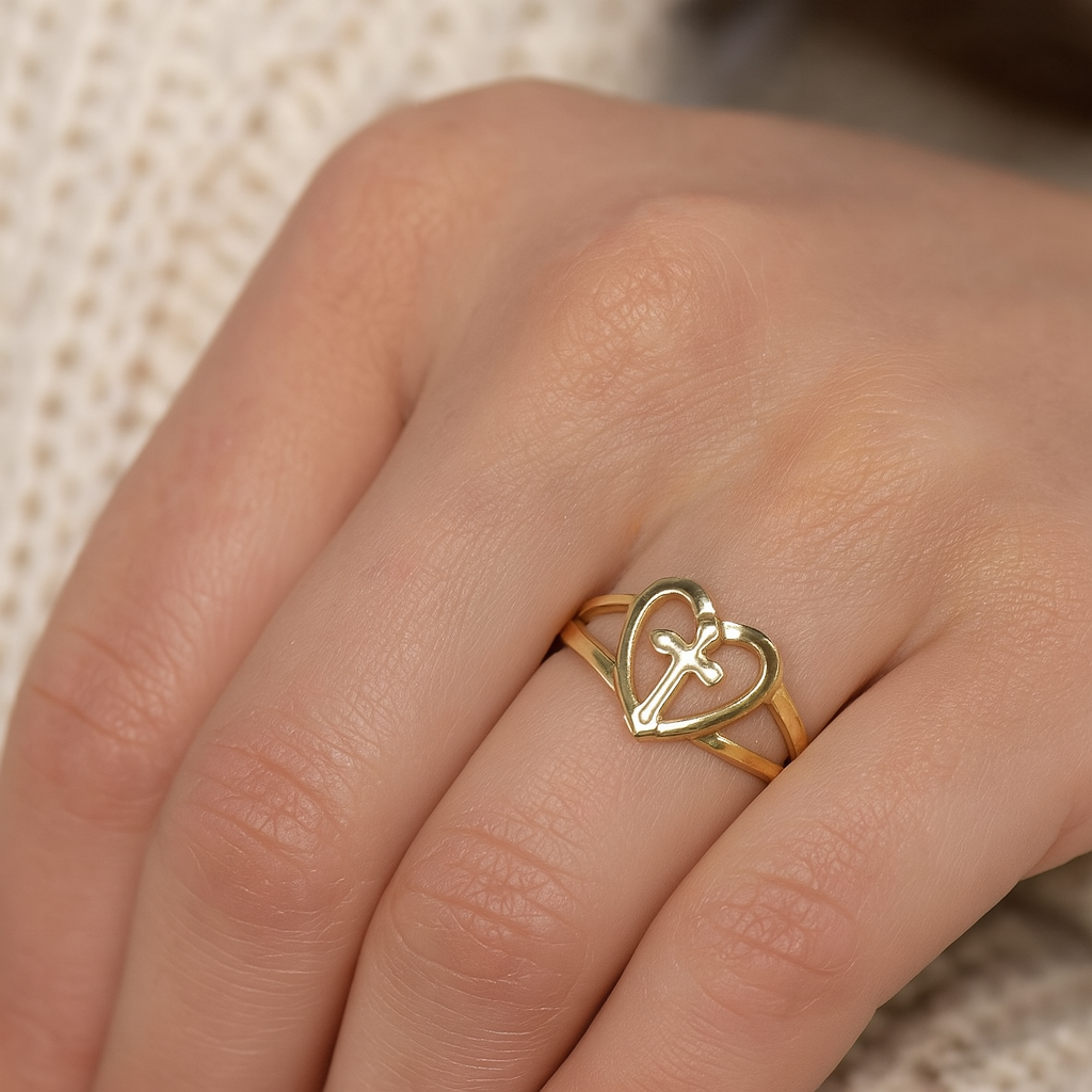 Heart Cross Ring – 14K Gold