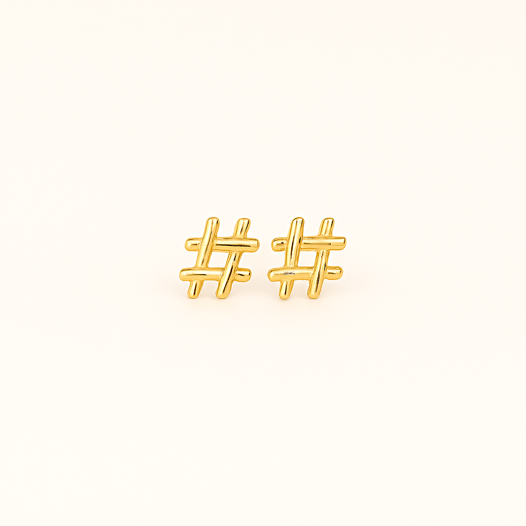 Mini Hashtag Stud Earrings – 14K Gold