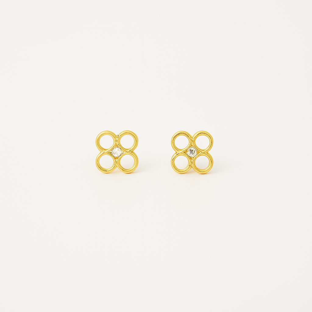 Floral Loop Stud Earrings – 14K Gold with CZ