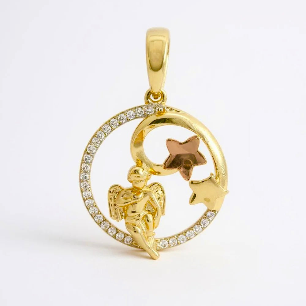 Celestial Angel Pendant – 14K Gold with CZ