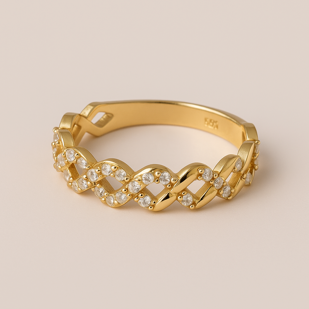 CZ Link Ring – 14K Gold