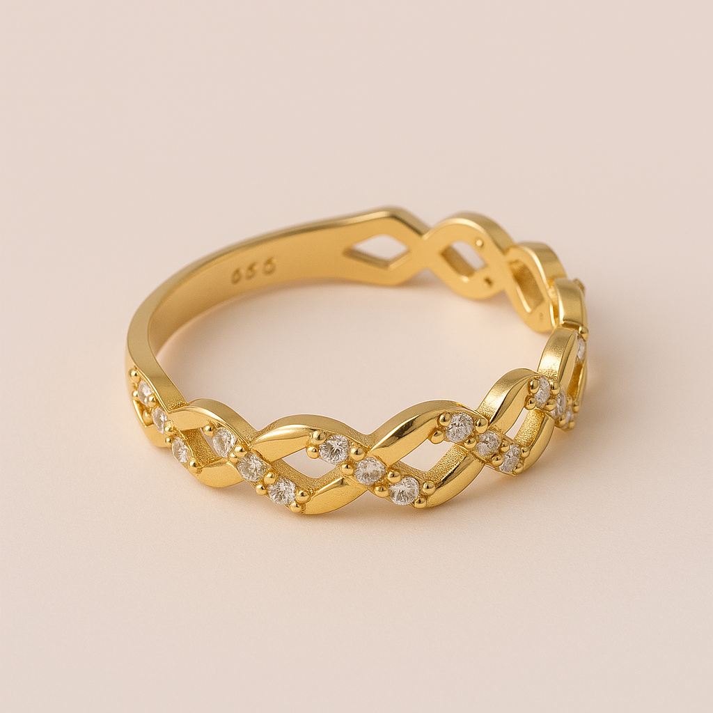CZ Link Ring – 14K Gold