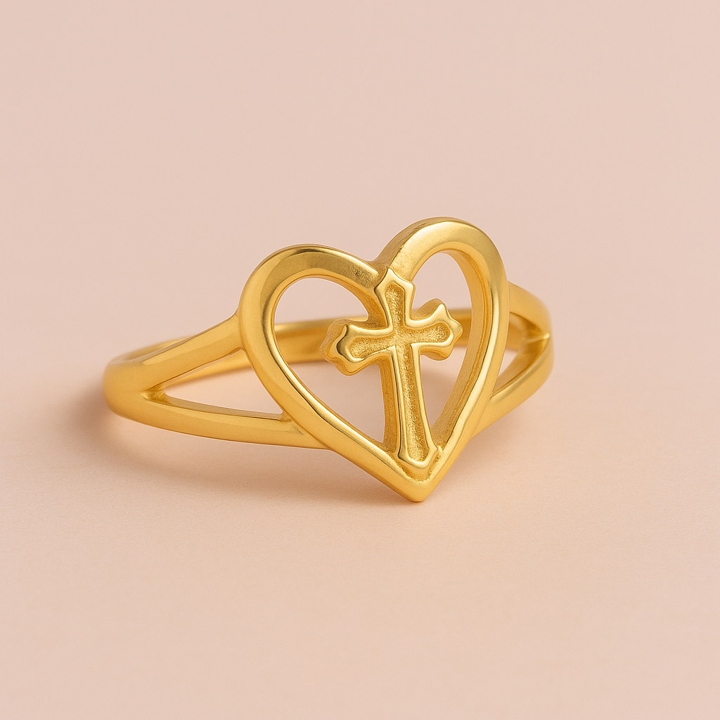 Heart Cross Ring – 14K Gold