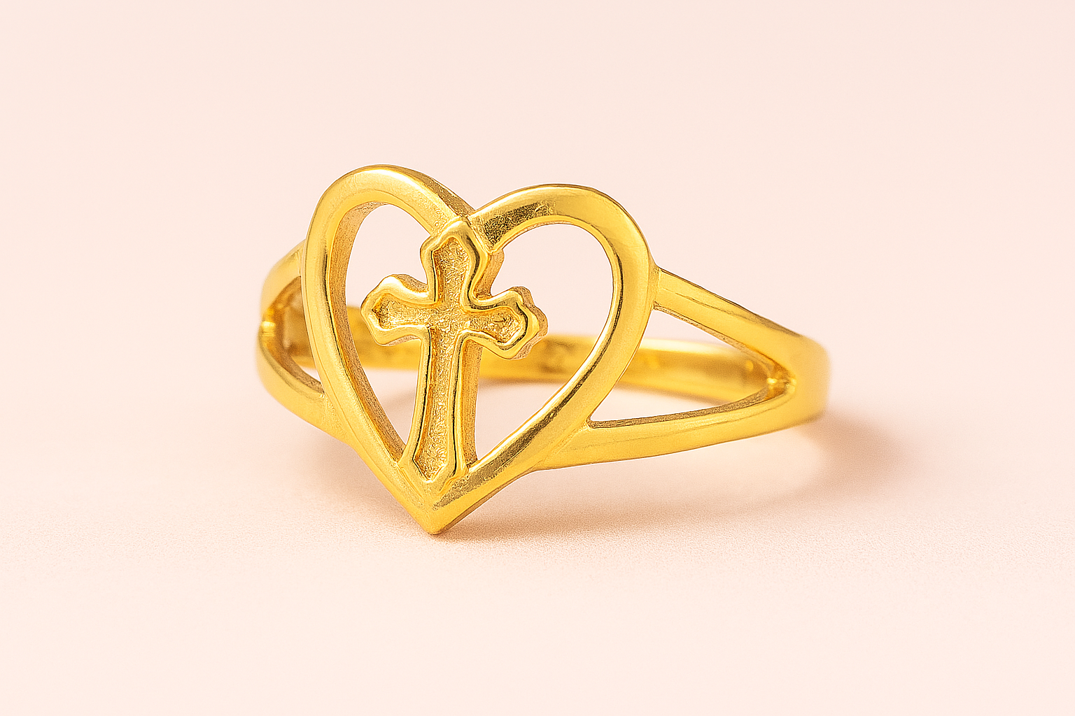 Heart Cross Ring – 14K Gold