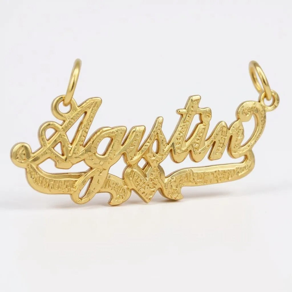 Handcrafted Personalized Solid Gold Name Pendant – Diamond Cut Engraved with underline and heart