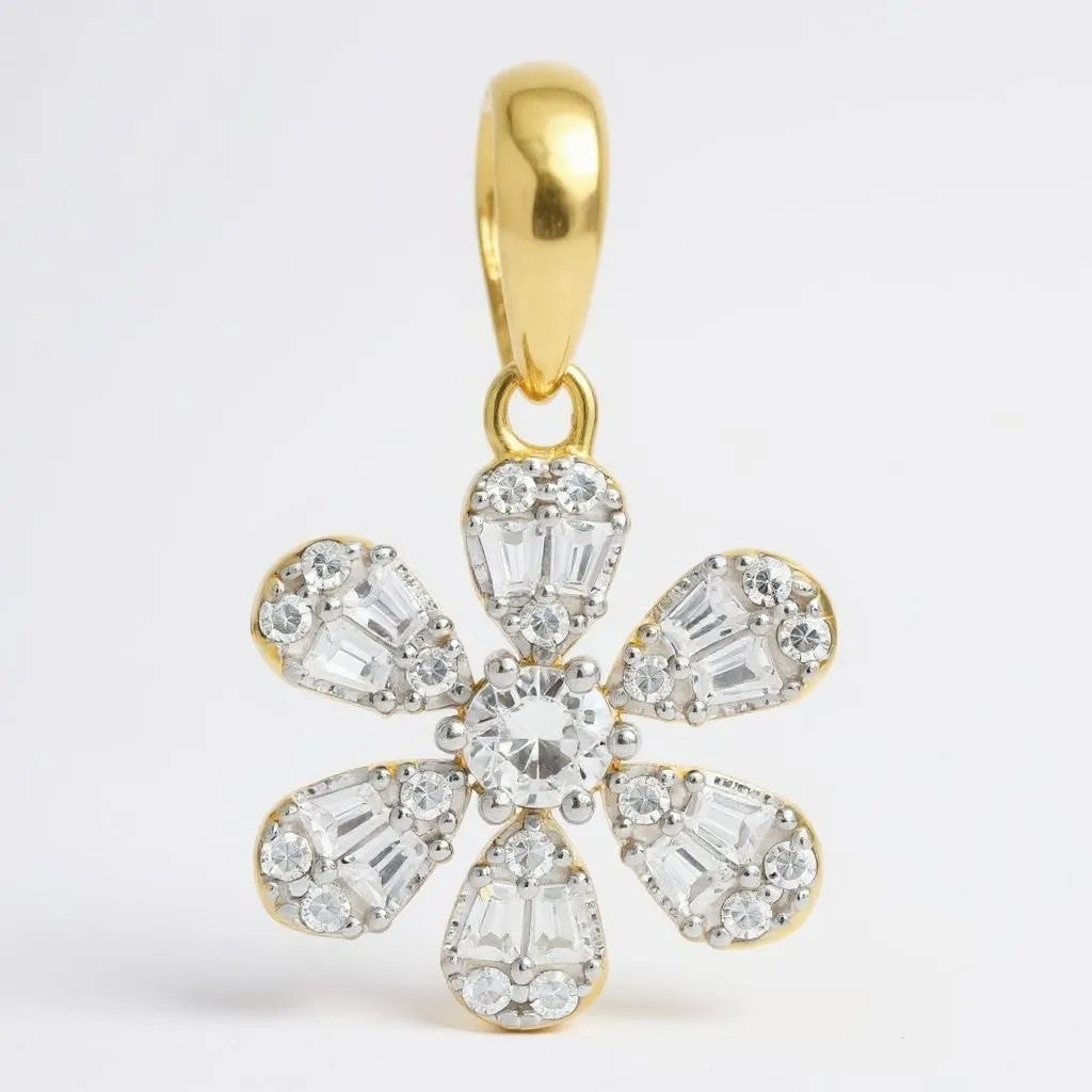 Sparkle Flower Pendant – 14K Gold with CZ