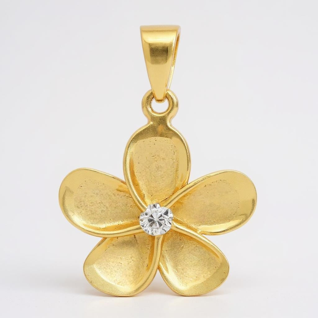 Plumeria Blossom Pendant – 14K Gold with CZ center