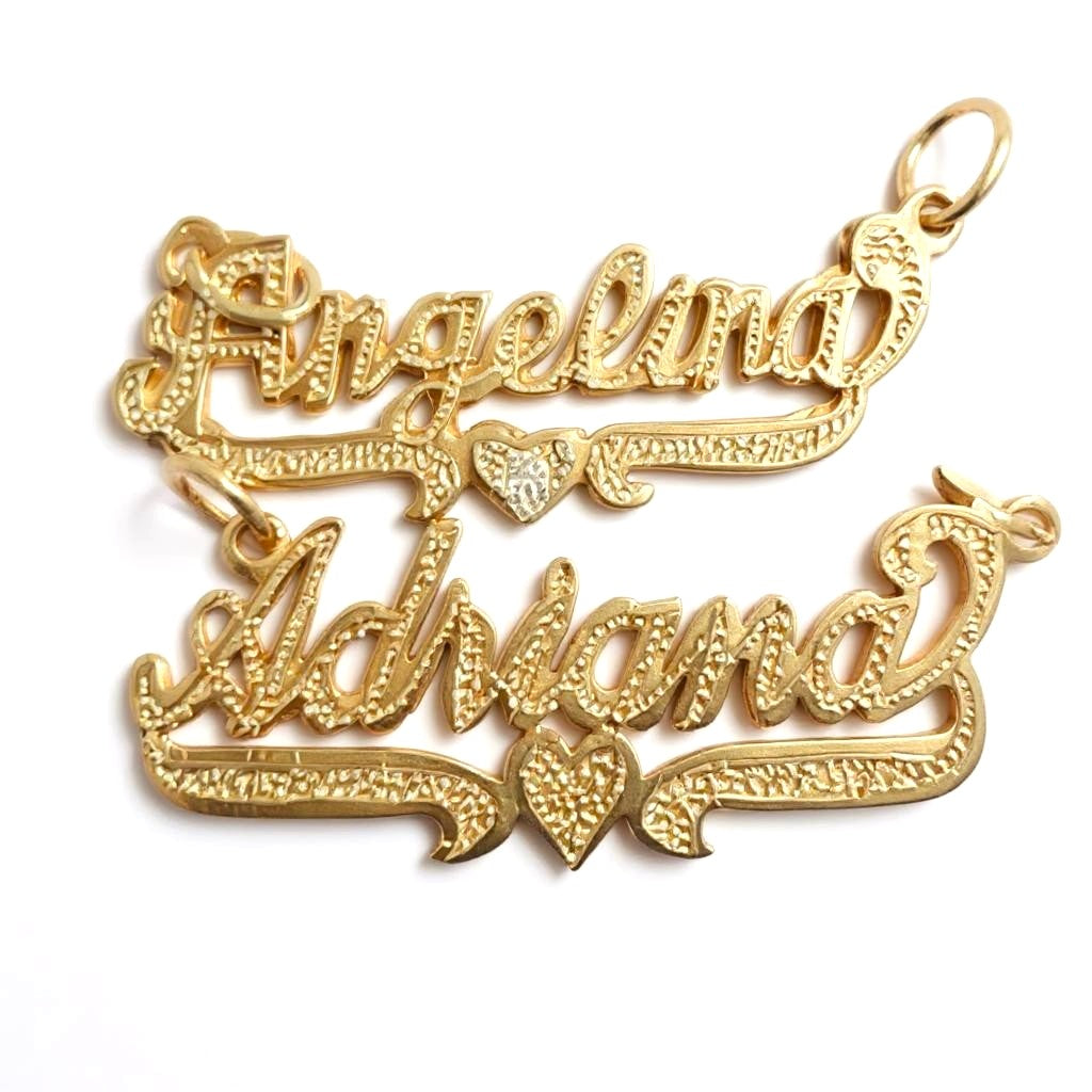 Handcrafted Personalized Solid Gold Name Pendant – Diamond Cut Engraved with underline and heart